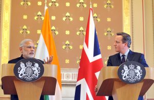 The Prime Minister, Shri Narendra Modi delivering his statement to the media with the Prime Minister of United Kingdom (UK), Mr. David Cameroon, at Foreign and Commonwealth Office, in London on November 12, 2015.