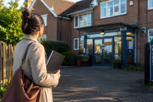 Teacher outside UK school