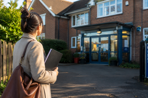 Teacher outside UK school