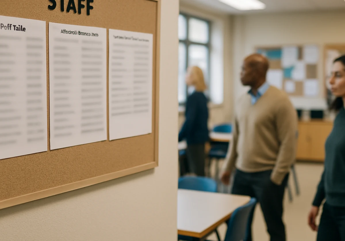 A school staffroom  boarding listing their safeguarding staff 